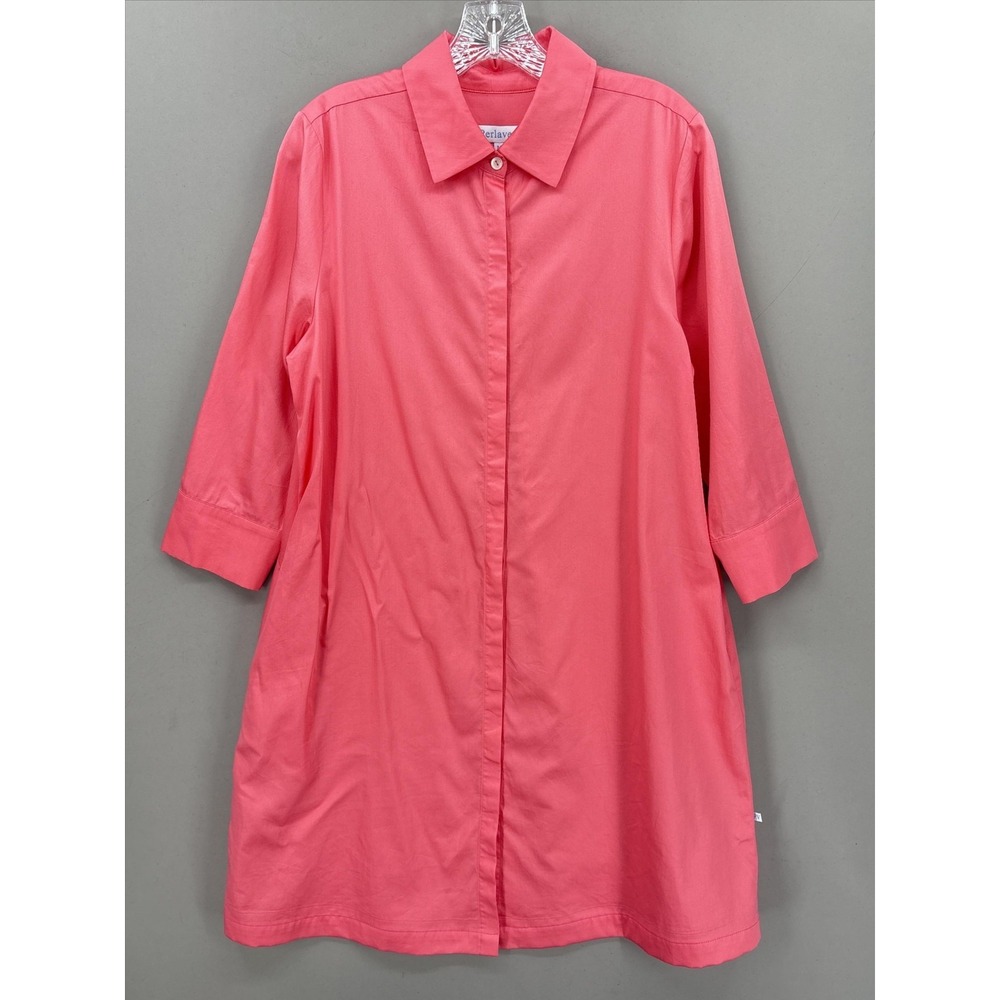 Perlavera Dress Medium Pink Shirt Collared 3/4 Sleeve Knee Length A-Line Swing